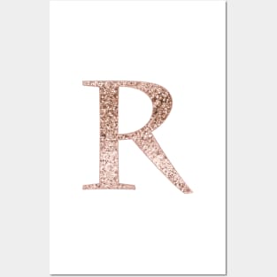 R rose gold glitter monogram letter Posters and Art